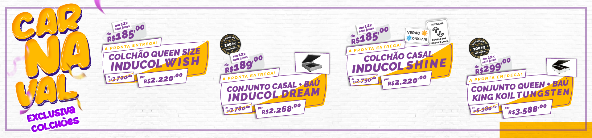 Banner promocional da Exclusiva Colchões com anúncio de Ano Novo de Ofertas, oferecendo 40% de desconto em toda a loja, com frete grátis e parcelamento em até 12 vezes sem juros.